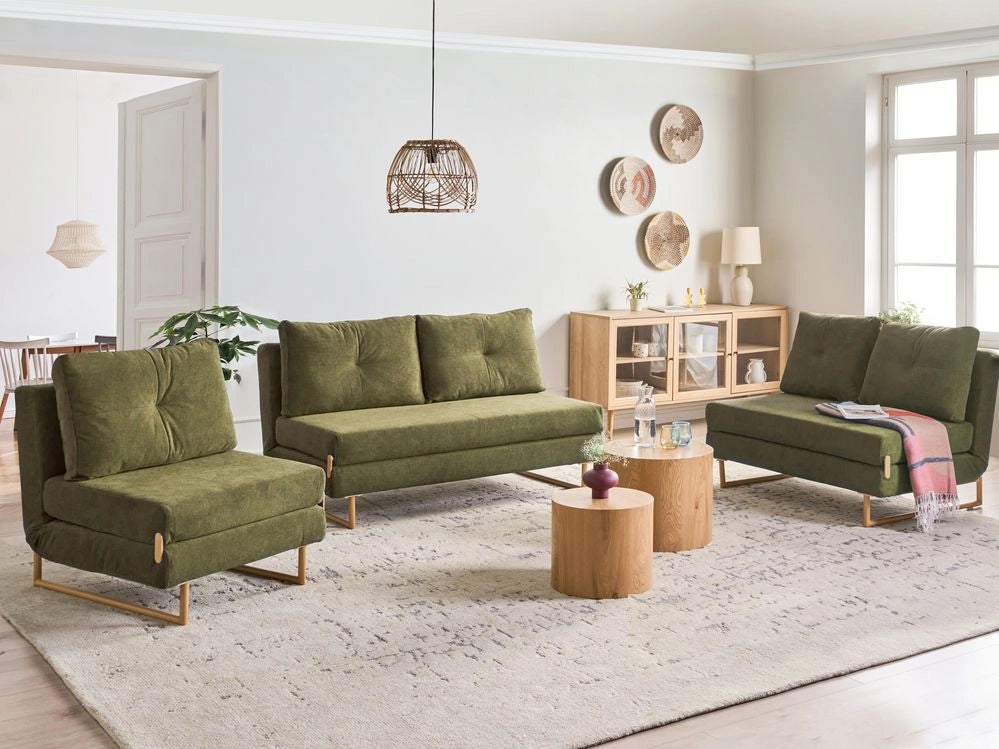 Set da salotto in tessuto verde 3 posti 2 posti e 1 posto a sedere per 6 persone Funzione letto pieghevole