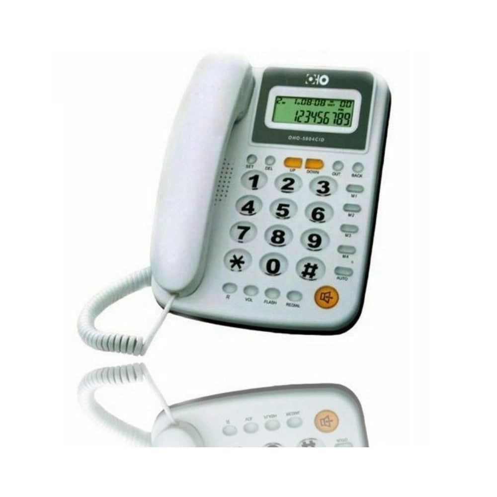 Trade Shop - Telefono Fisso 5004 Tasti Grandi Schermo Illuminato 50 Numeri Memoria Vivavoce -
