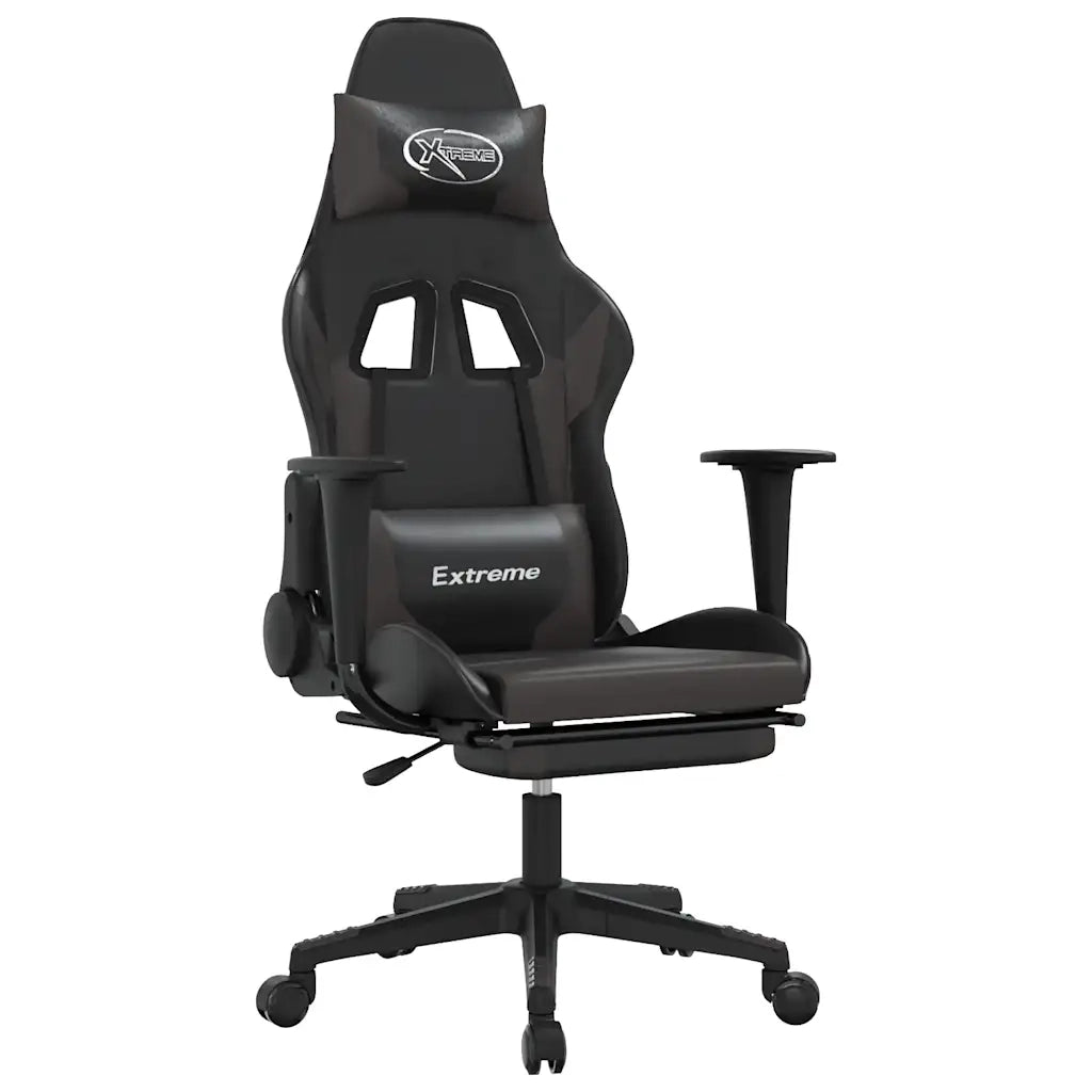 Sedia da Gaming | Sedia da e-sports Massaggio Poggiapiedi Nero e Grigio Similpelle