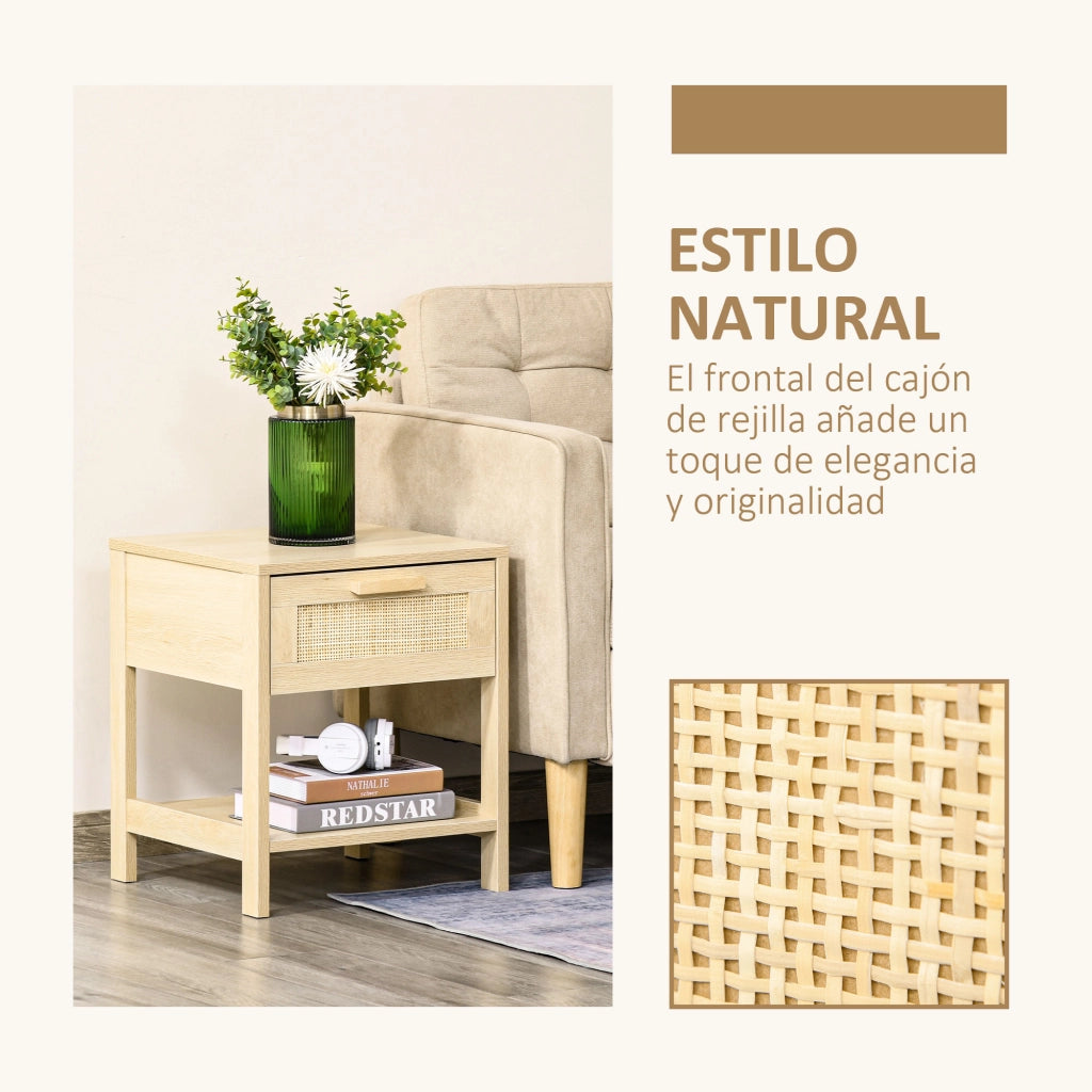 Comodino con cassetto in rattan e ripiano inferiore ¨C Minimal ¨C 40x40x48 cm Natural