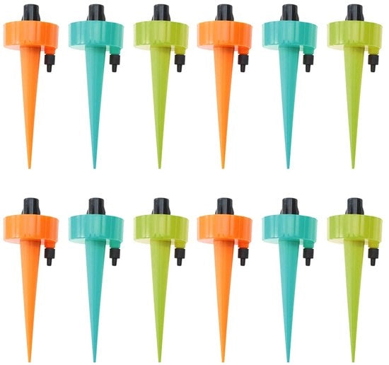 Sistema di Irrigazione Automatico - Zaffate per Piante - Fornitura d'Acqua alle Piante - Valvola Regolabile - 12 pezzi - Arancione Blu Verde