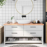 Piano Bagno Marrone 160x40x(2-4) cm Legno Massello Trattatocod mxl 71905