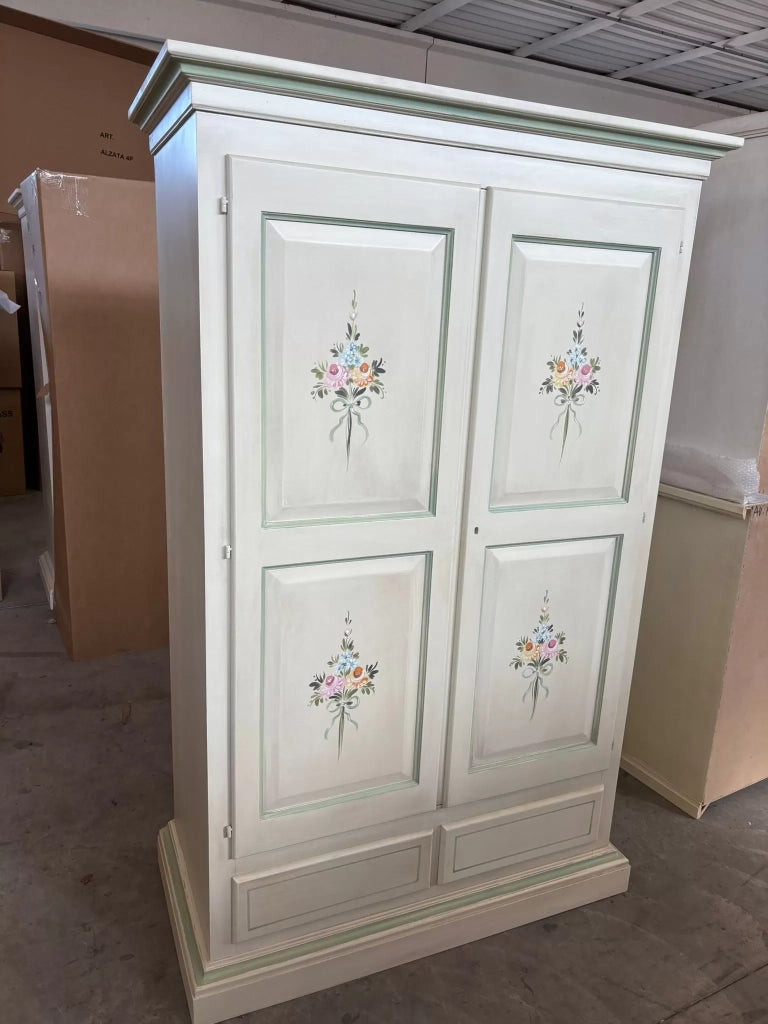 Armadio 2 porte in legno shabby bianco patinato/verde 125x61x200 - Mobili 2G