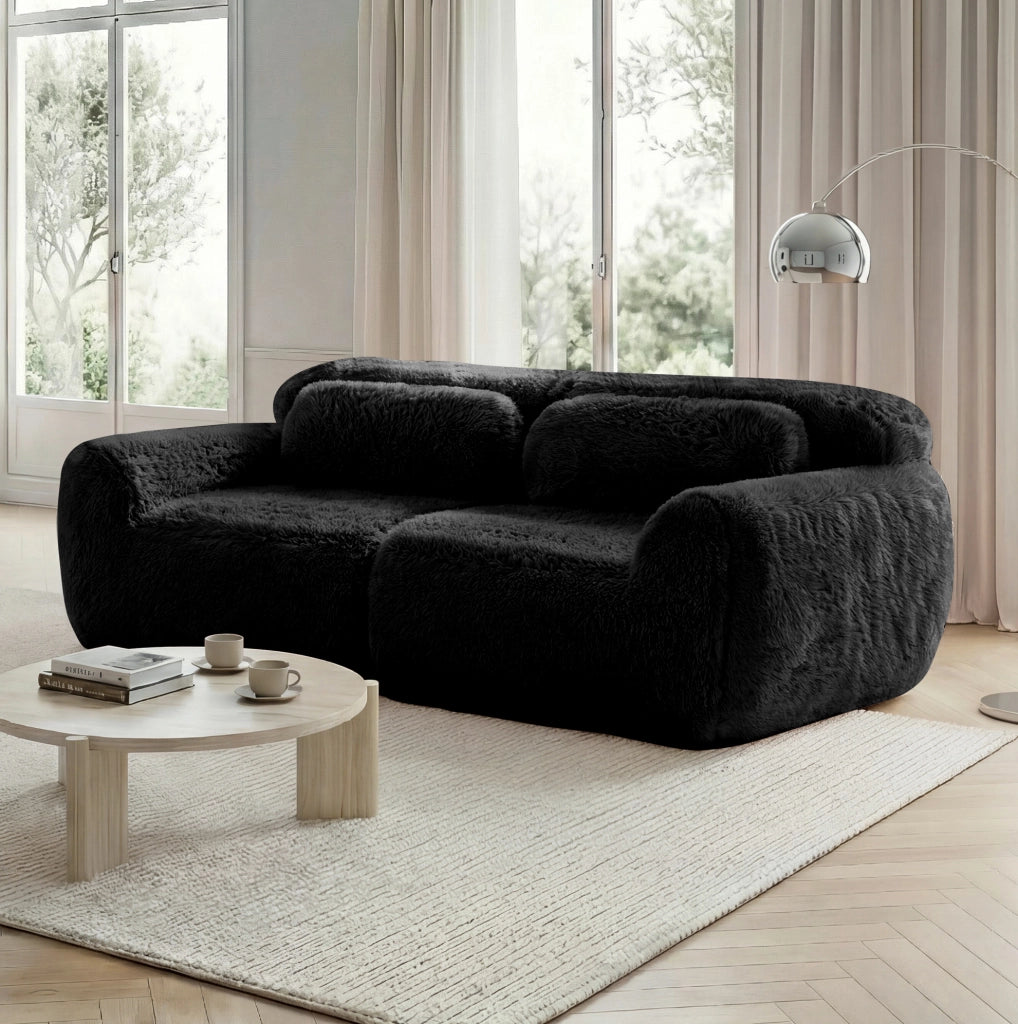 Divano modulare angolare senza struttura in tessuto plush; 2 posti; nero