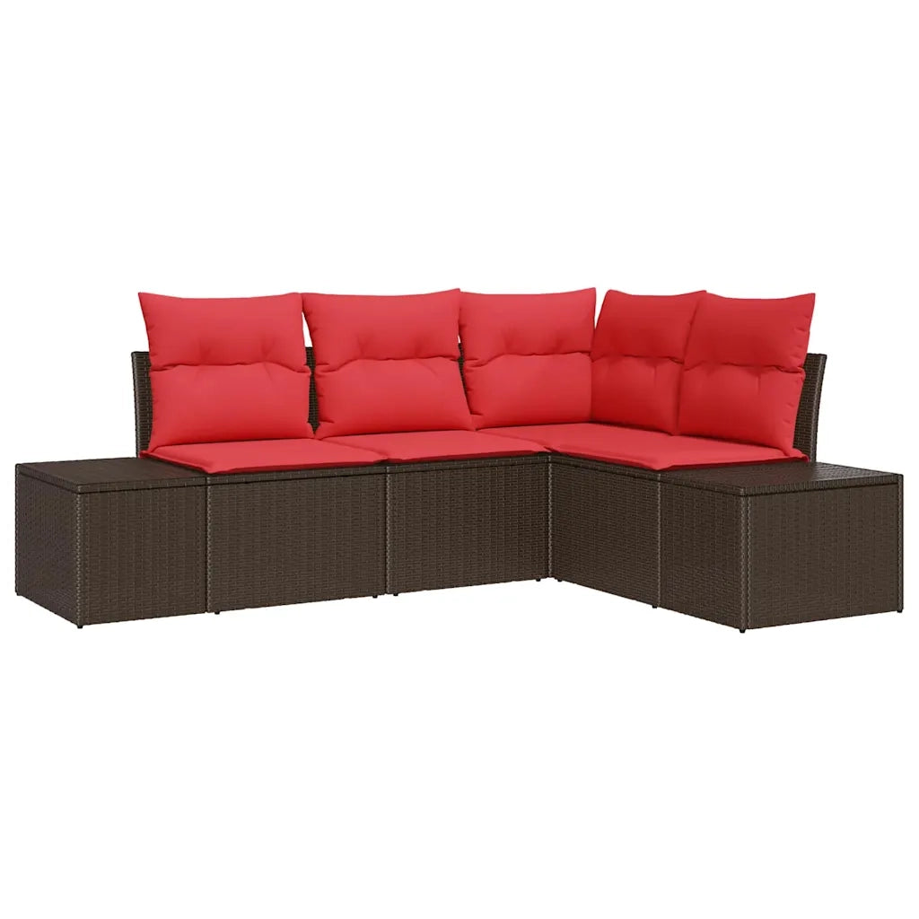 Set Divano da Giardino con cuscino 4 pcs Marrone polyrattan