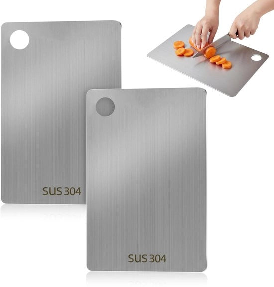Set di taglieri in acciaio inossidabile a doppia faccia - 2 pezzi - Facili da pulire e igienici - Dimensioni 24 x 15 cm - Resistente ai graffi