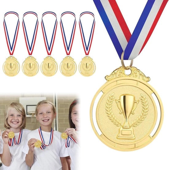 Medaglia di vittoria per bambini - Set da 5 pezziMedaglia di calcio - Medaglie d'oro per compleanni di bambiniSostegno per medaglie di calcio