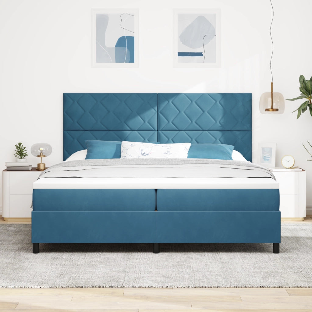 Letto con Box a Molle e Materasso & LED Blu Scuro 200x200 cm Velluto