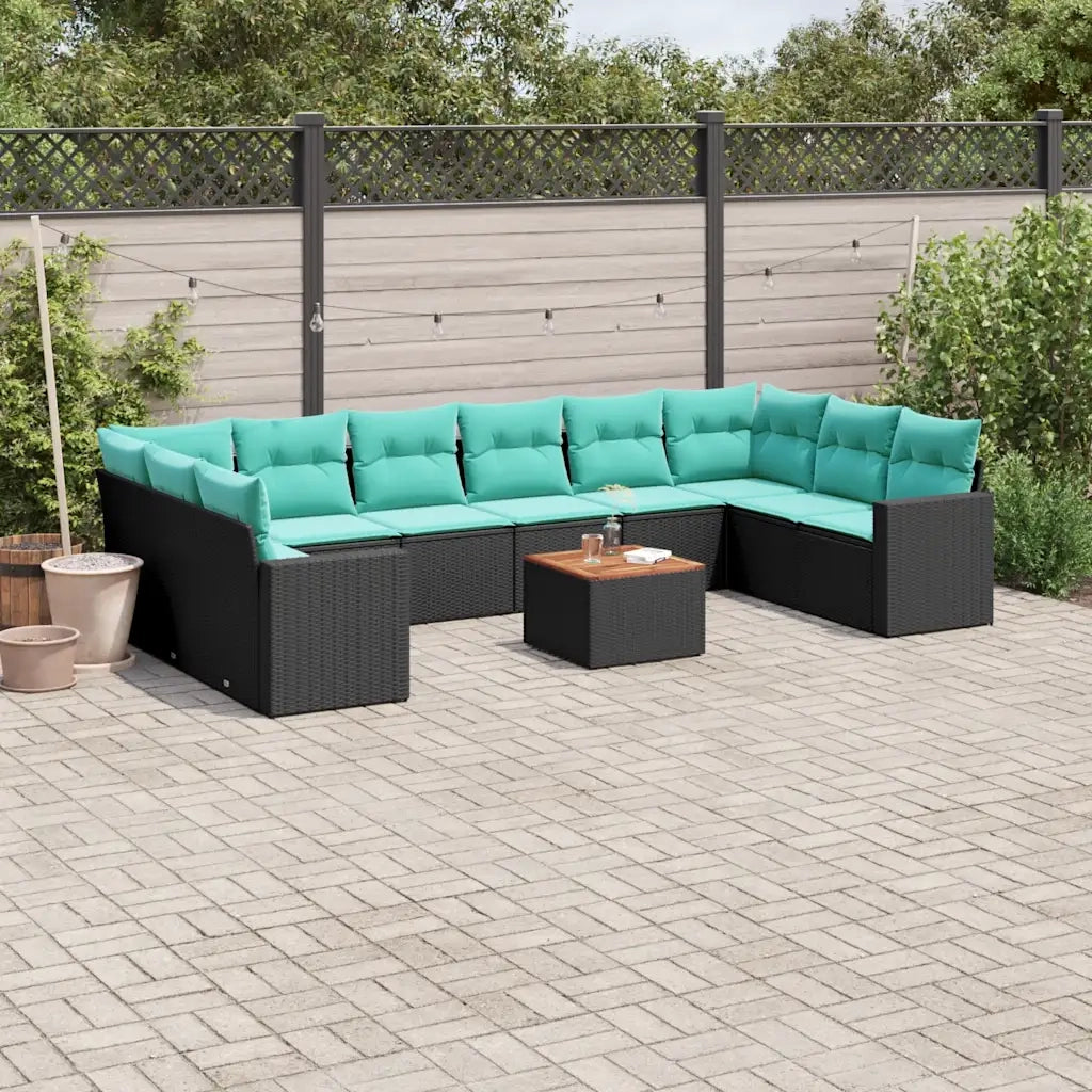 Set Divani da Giardino 11 pz con Cuscini in Polyrattan Nero