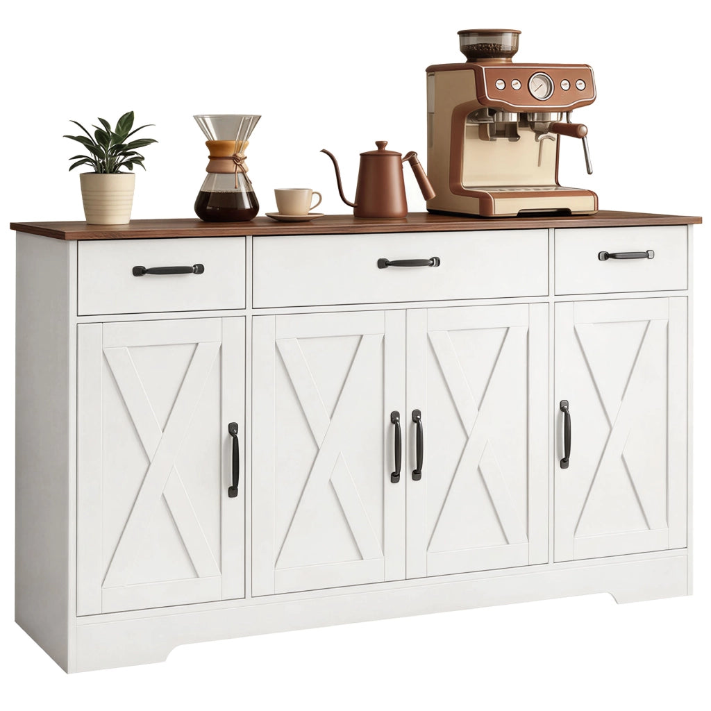 Credenza con 4 ante e 3 cassetti ¨C zephmum ¨C bianco, legno, 60x40x