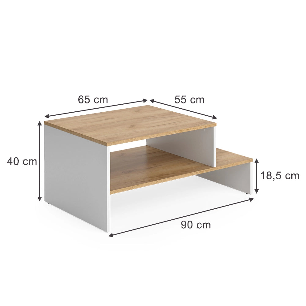 Vicco Tavolino salotto Quercia dorata/bianco 90 x 55 cm con ripiano