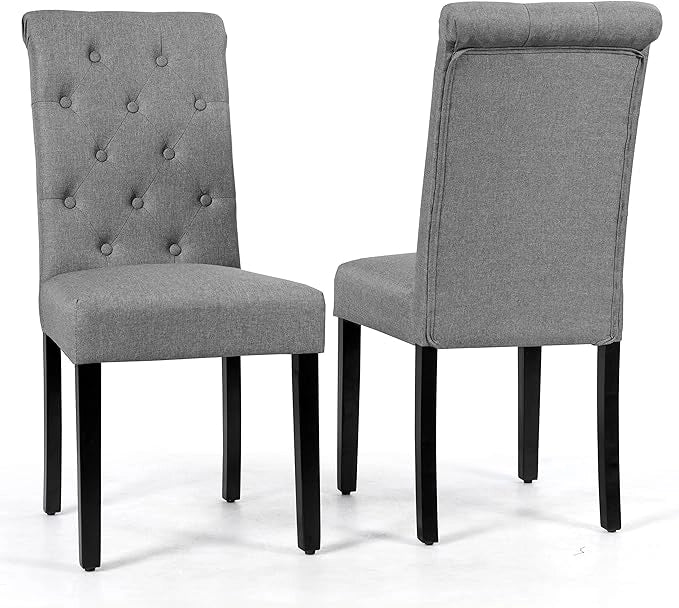 2 Seide Sala da Pranzo 43 x 61 x 100 cm, Seidie Cucina Laterali in Tessuto Rivestito con Gambe in Legno di Gomma, Tessuto di Lino Traspirante e Spugna ad Alta Densità (Grigio)