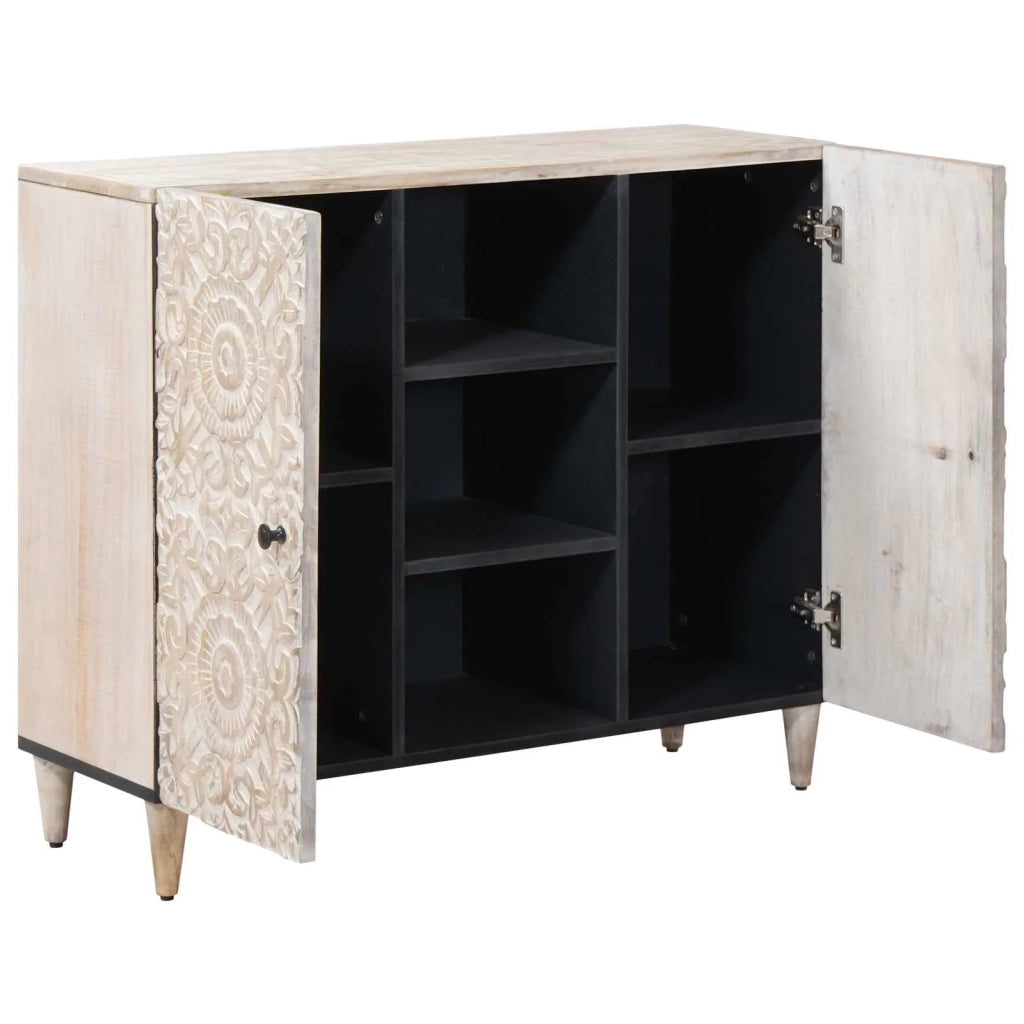 Credenza Bianco 90 x 33,5 x 75 cm Legno di mango massello 4018396