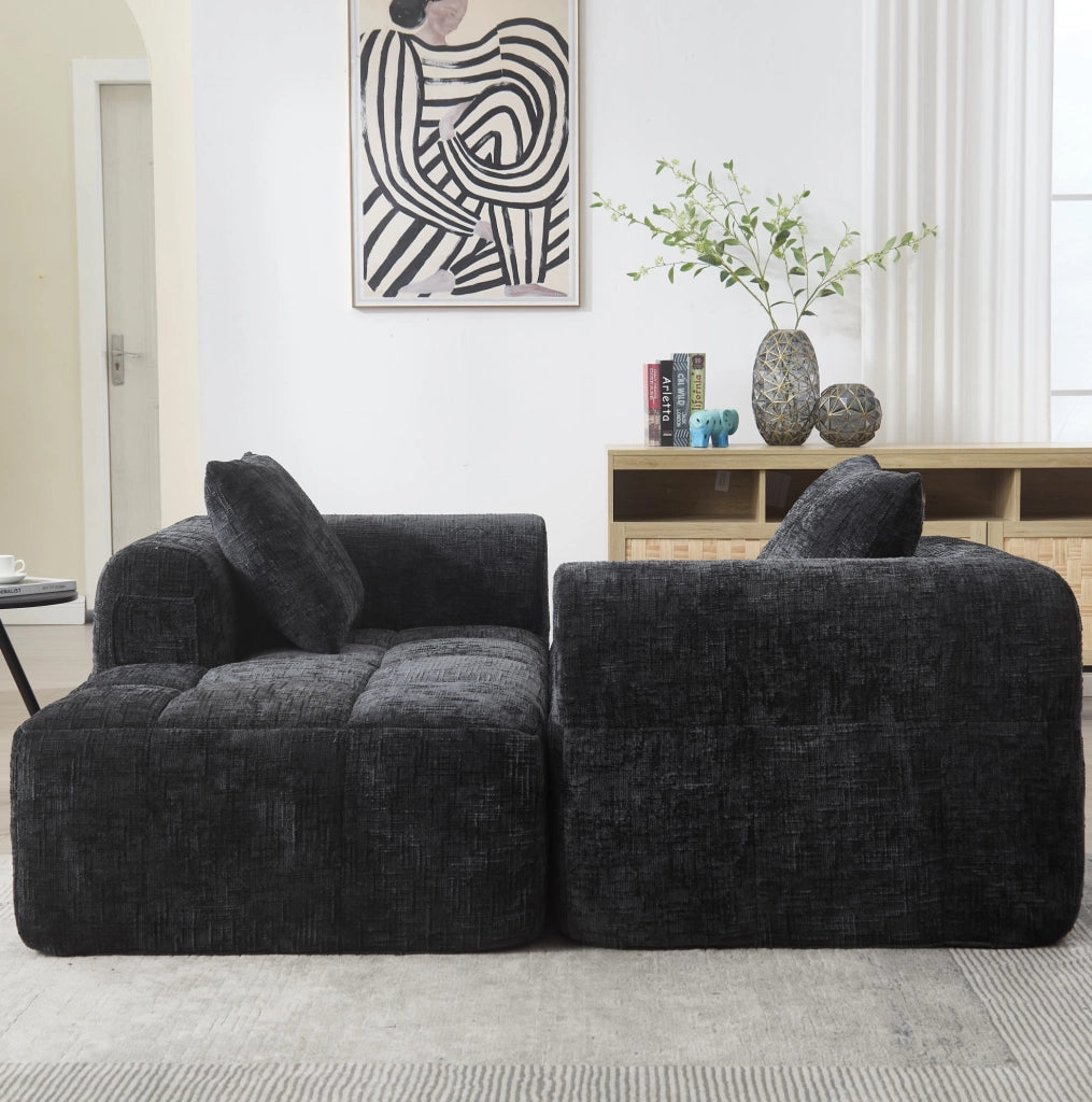 chaise longue 158x90x60 cm in ciniglia nera con cuscino e tasche laterali