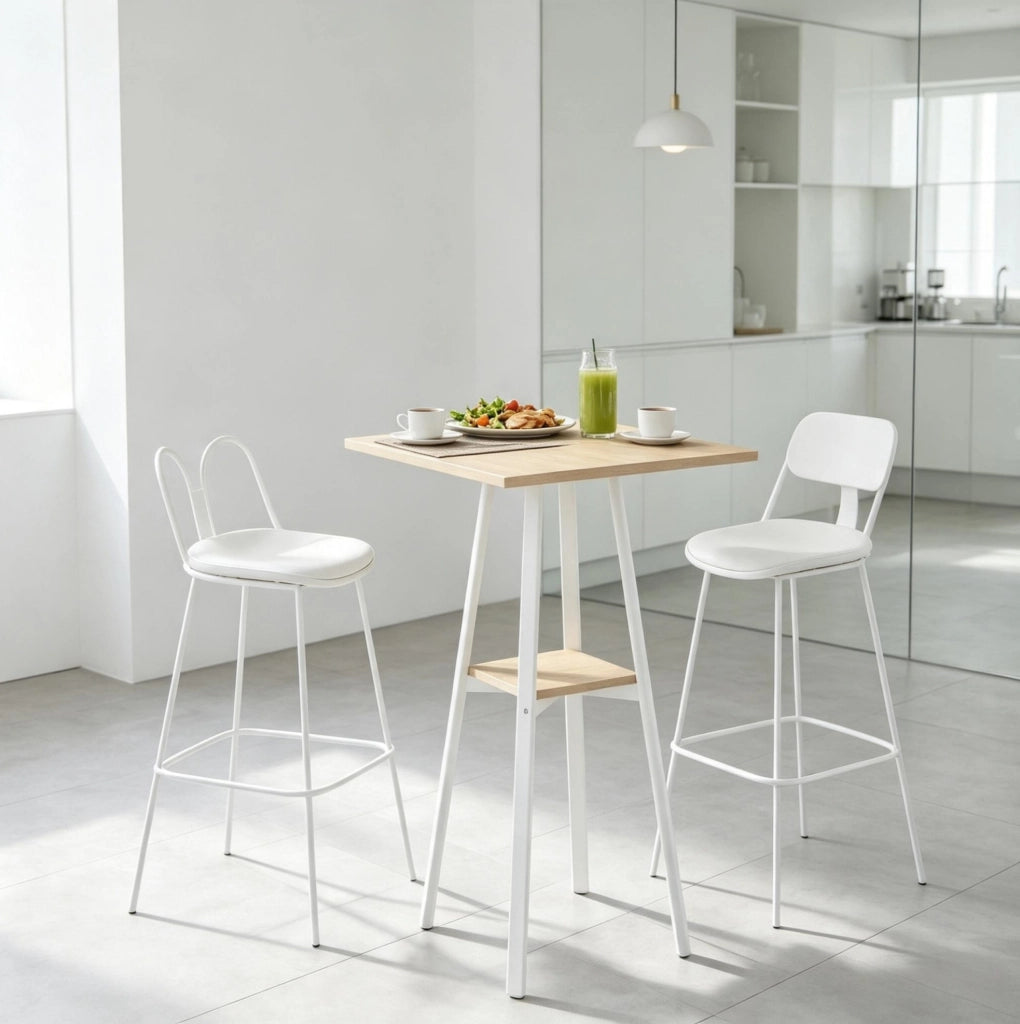 Tavolo bar quadrato 55x55 cm con ripiano, rovere e bianco