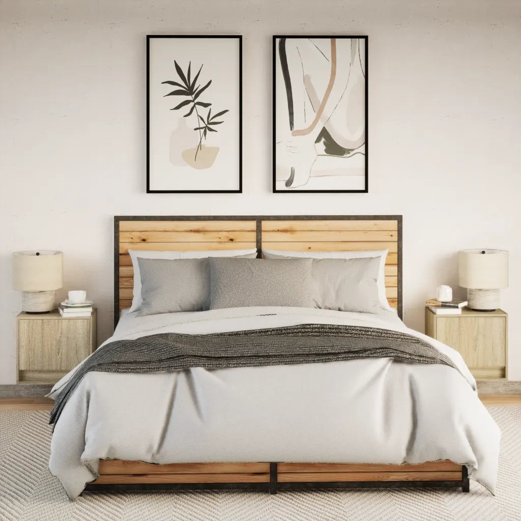 Comodini a Parete con luci LED 2 pz Rovere Sonoma