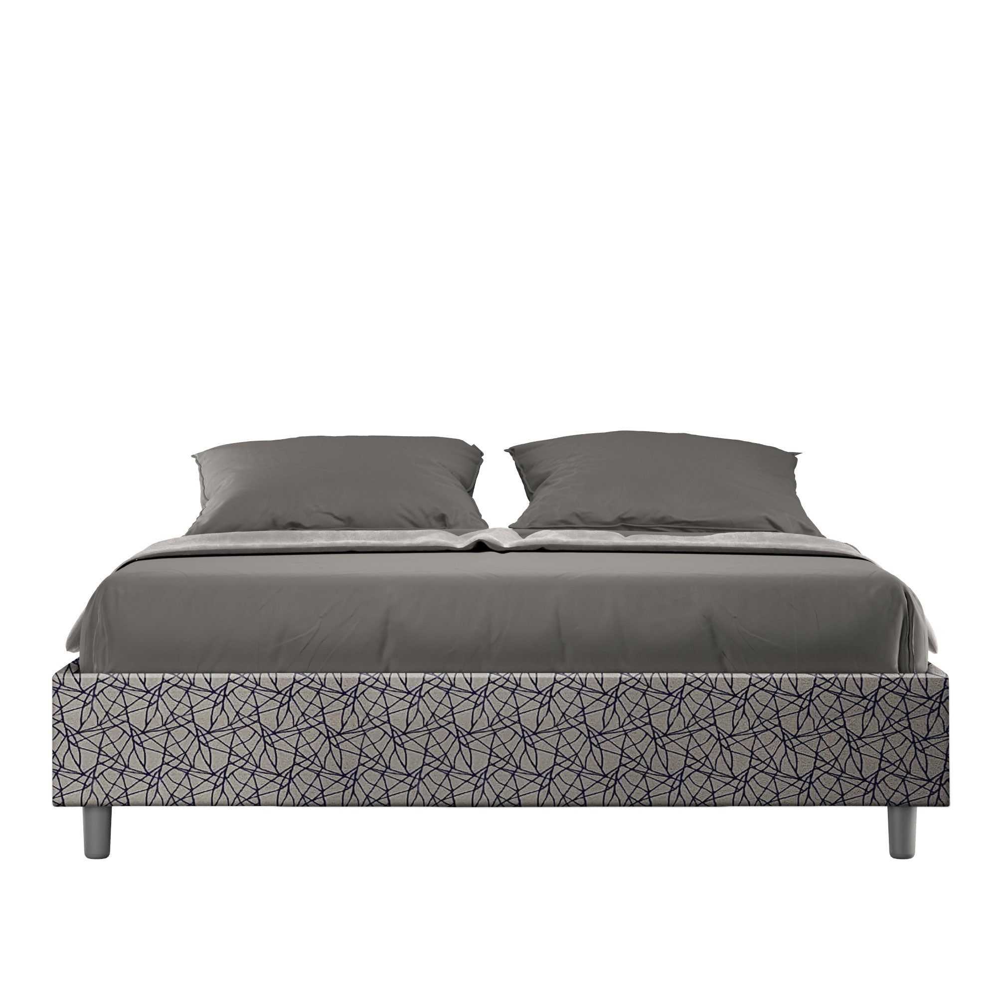 Letto Matrimoniale 160x210 cm con Rete e Contenitore Giroletto con Alzata Comoda Imbottito in Tessuto Era Azelia Blu