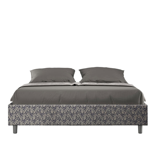 Letto Matrimoniale 160x210 cm con Rete e Contenitore Giroletto con Alzata Comoda Imbottito in Tessuto Era Azelia Blu