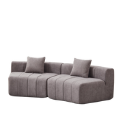 Divano modulare curvo simmetrico con 2 cuscini e design a tasti di pianoforte in chenille grigio