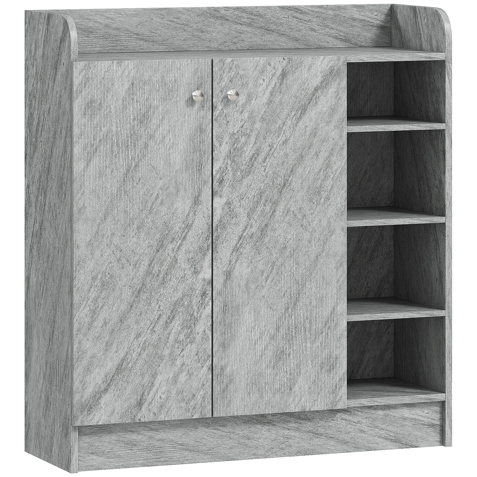 Scarpiera Moderna 83x30x90 cm con 4 Ripiani Aperti e Armadietto per 12 Paia in Legno Grigio Cemento