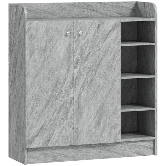 Scarpiera Moderna 83x30x90 cm con 4 Ripiani Aperti e Armadietto per 12 Paia in Legno Grigio Cemento