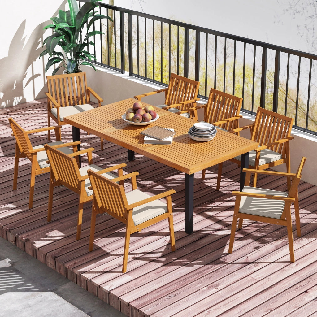 Set sedie pranzo patio 2 acacia legno cuscino imbottito, Set sedie esterne braccioli 180kg portata rimovibile Marrone