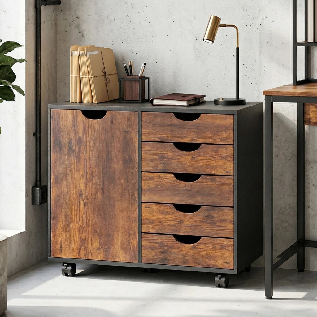 Scrivania con cassetti e ripiani ¨C zephmum ¨C marrone 78x40x66,5 cm