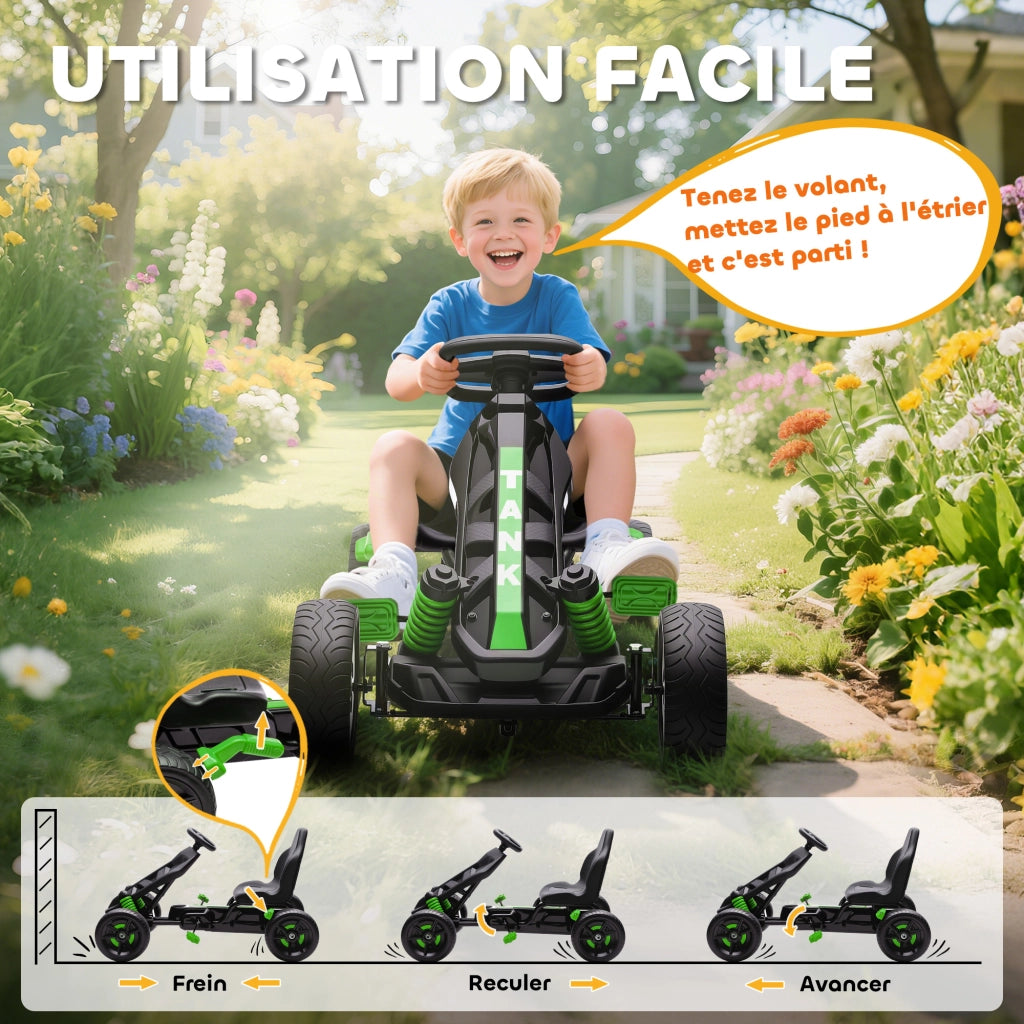 Go-kart a pedali per bambini 3-6 anni ¨C Xylo ¨C con freno, ruote EVA antiscivolo, verde