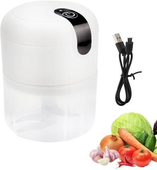 Macchina per affettare aglio e cipolle elettrica - caricabile via USB - 250 ml - adatta per carne e verdure - processo di affettatura automatico - bianca