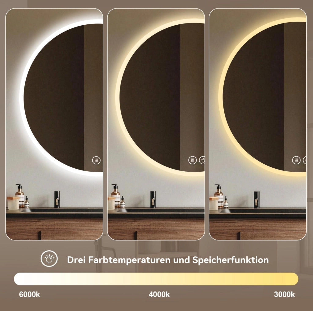 Specchio da bagno LED rotondo ? 70 cm con antiappannamento e luce dimmerabile