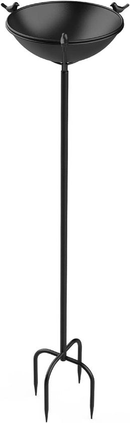 Stazione alimentatrice per uccelli regolabile in altezza con base 26 × 109 cm - Posto alimentazione per uccelli con 3 sculture per giardino esterno balcone - Nero
