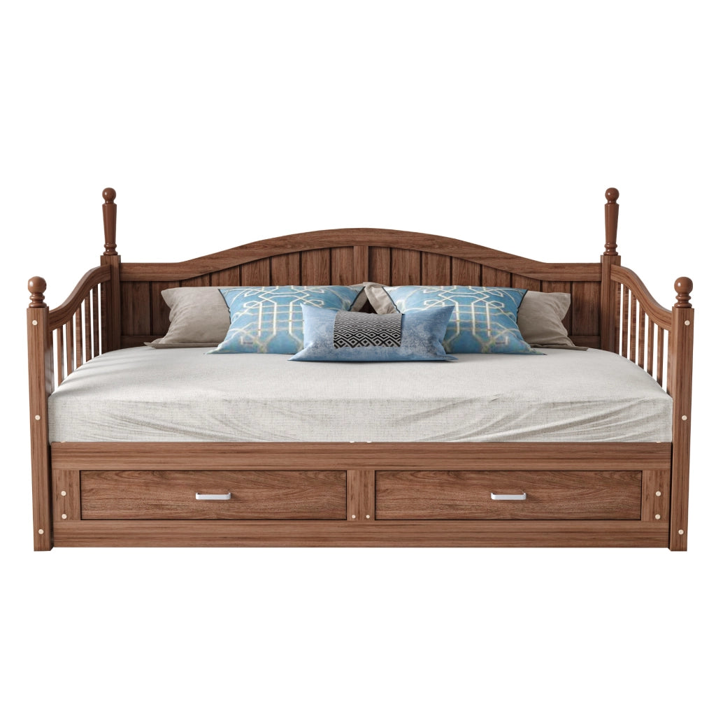 Letto multifunzionale estraibile in legno noce naturale 90 x 190 cm