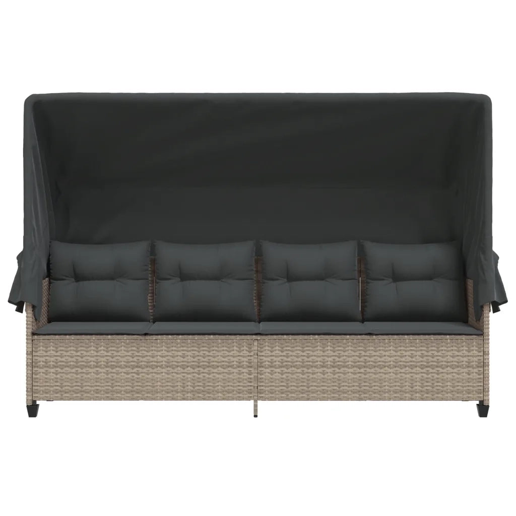 Lettino con Baldacchino e Cuscini Grigio Chiaro in Polyrattan 368340