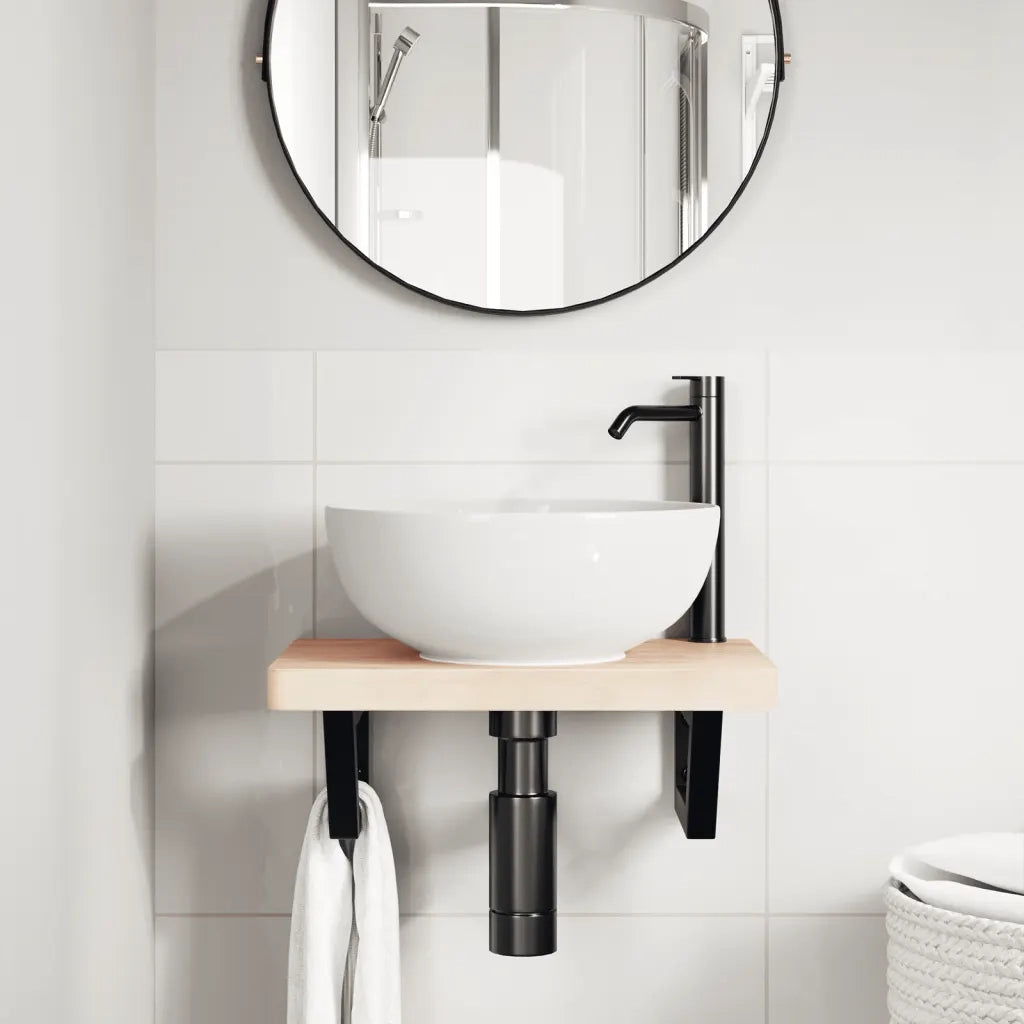 Reggimensole per Lavabo 2 pz-Supporti per mensole a muro Nere Trapezio in Acciaio 224505