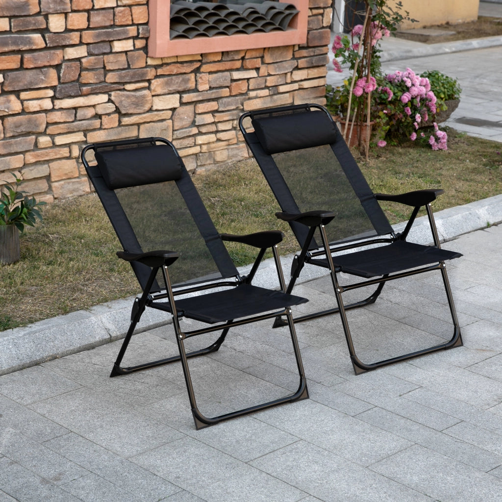 Sedia da giardino pieghevole ¨C zephmum ¨C nera, tessuto Oxford, braccioli, schienale regolabile