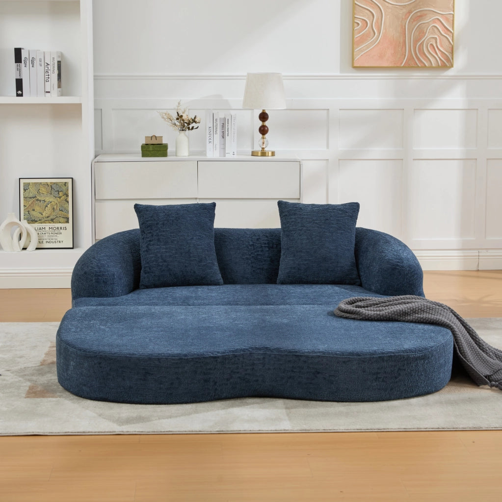 Divano letto pieghevole a due posti in ciniglia blu navy