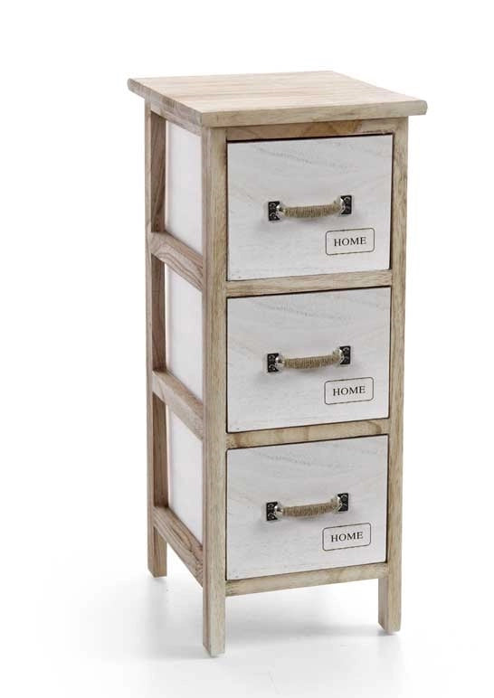CASSETTIERA SLIM HOME IN LEGNO A 3 CASSETTI 26X32XH62CM BIANCO E LEGNO NATURALE