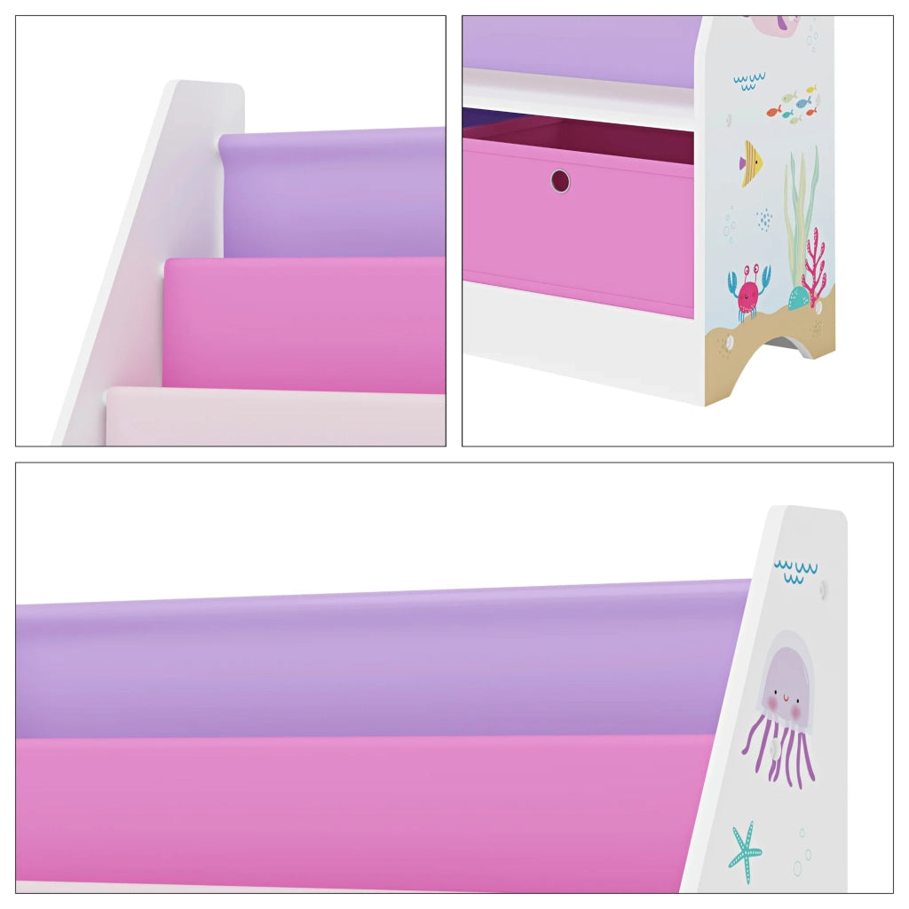Scaffale dal design senza tempo per soggiorno camera da letto mobiletto portaoggetti per bambini con 3 scomparti e 2 contenitori 74 x 71 x 23 cm motivo oceano 03_0011172