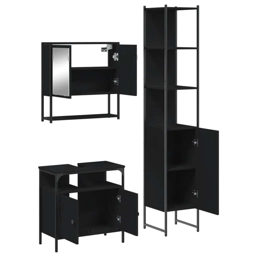 Set Mobili da Bagno 3 pz Nero in Legno Multistrato 3214675