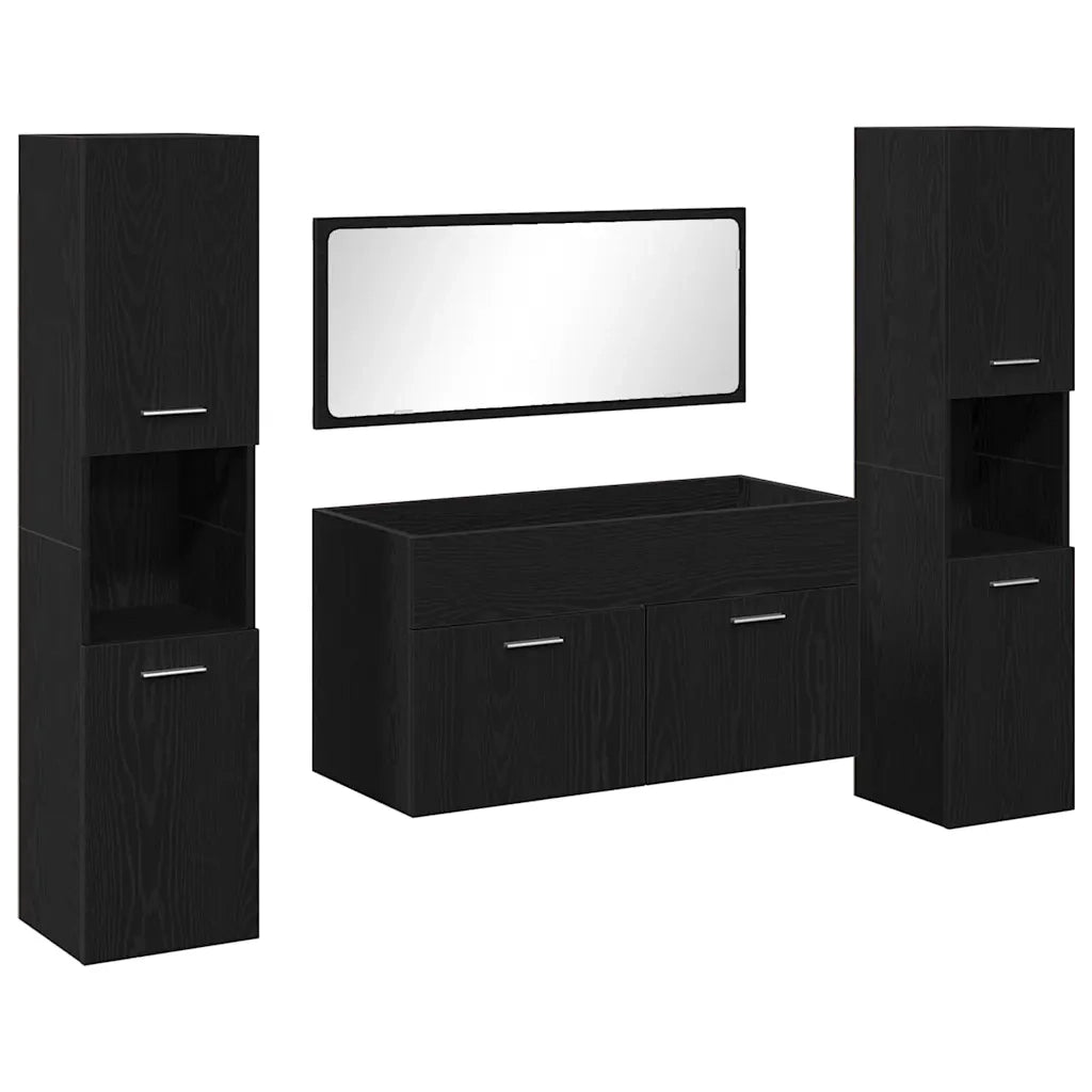 Set di mobili per il bagno 4 pcs Rovere Nero Legno multistrato 3334325
