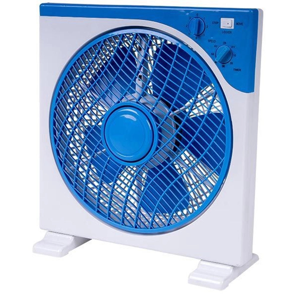 Trade Shop - Ventilatore Quadrato Box Fan 45 Watt 30 Cm Con Timer Bianco Azzurro 5 Pale 5340055 -