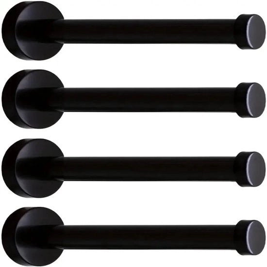 Set di 4 ganci in acciaio inox nero | Extra resistenti | Ganci per asciugamani per la camera da bagno/camera da letto per asciugamani, giacche e fissaggio alla parete