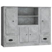 Credenze 3 pz | Madia | Buffet da pranzo | Armadio da pranzo Grigio Cemento in Legno Multistrato