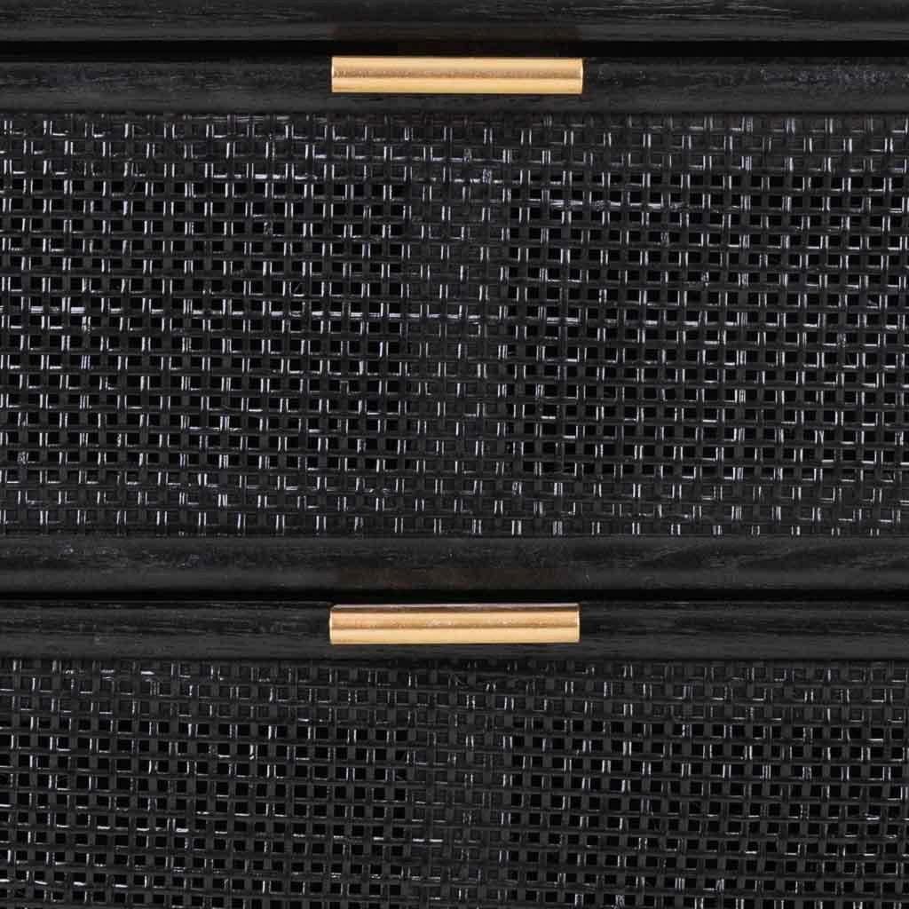 Comodino in legno laccato nero e rete 42x36,5x71