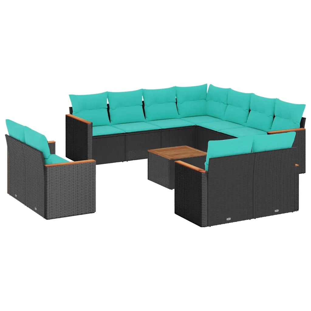 Set Divani da Giardino 12 pz con Cuscini Nero in Polyrattan 3226505
