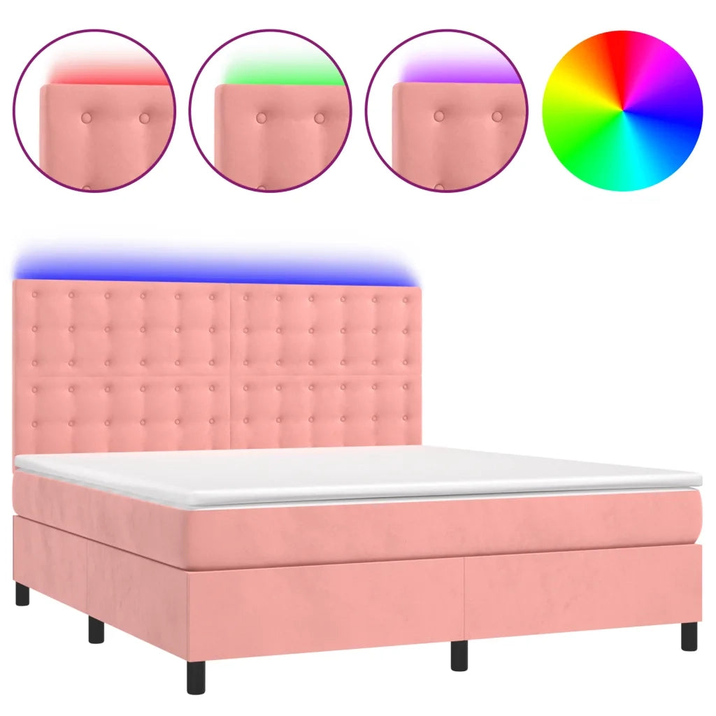 Letto a Molle con Materasso e LED Rosa 180x200 cm in Vellutocod mxl 75153