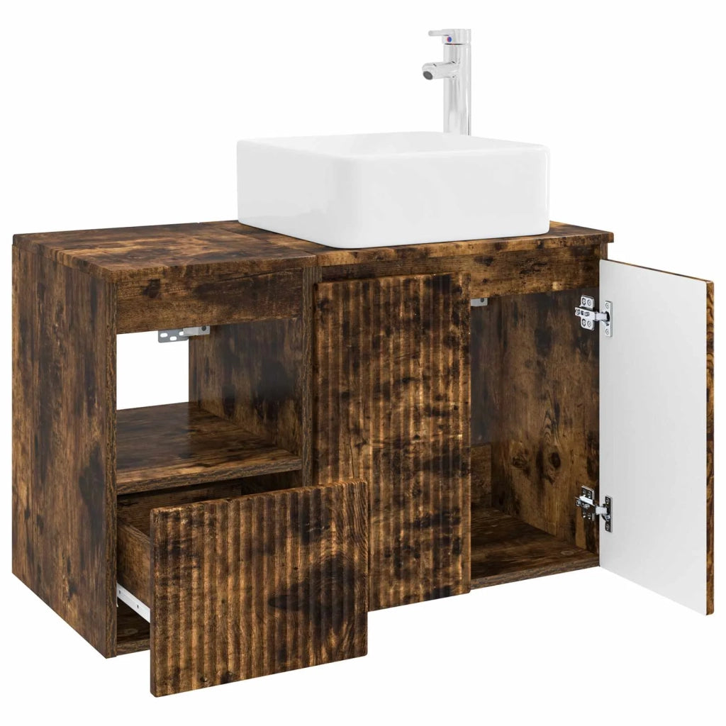 Set di mobili per il bagno 2 pz Rovere Fumo 3404069
