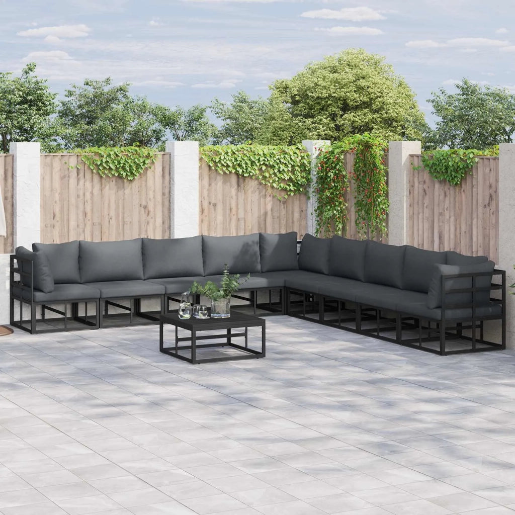 Set Divano da Giardino con cuscino 9 pcs Nero Alluminio 3378876