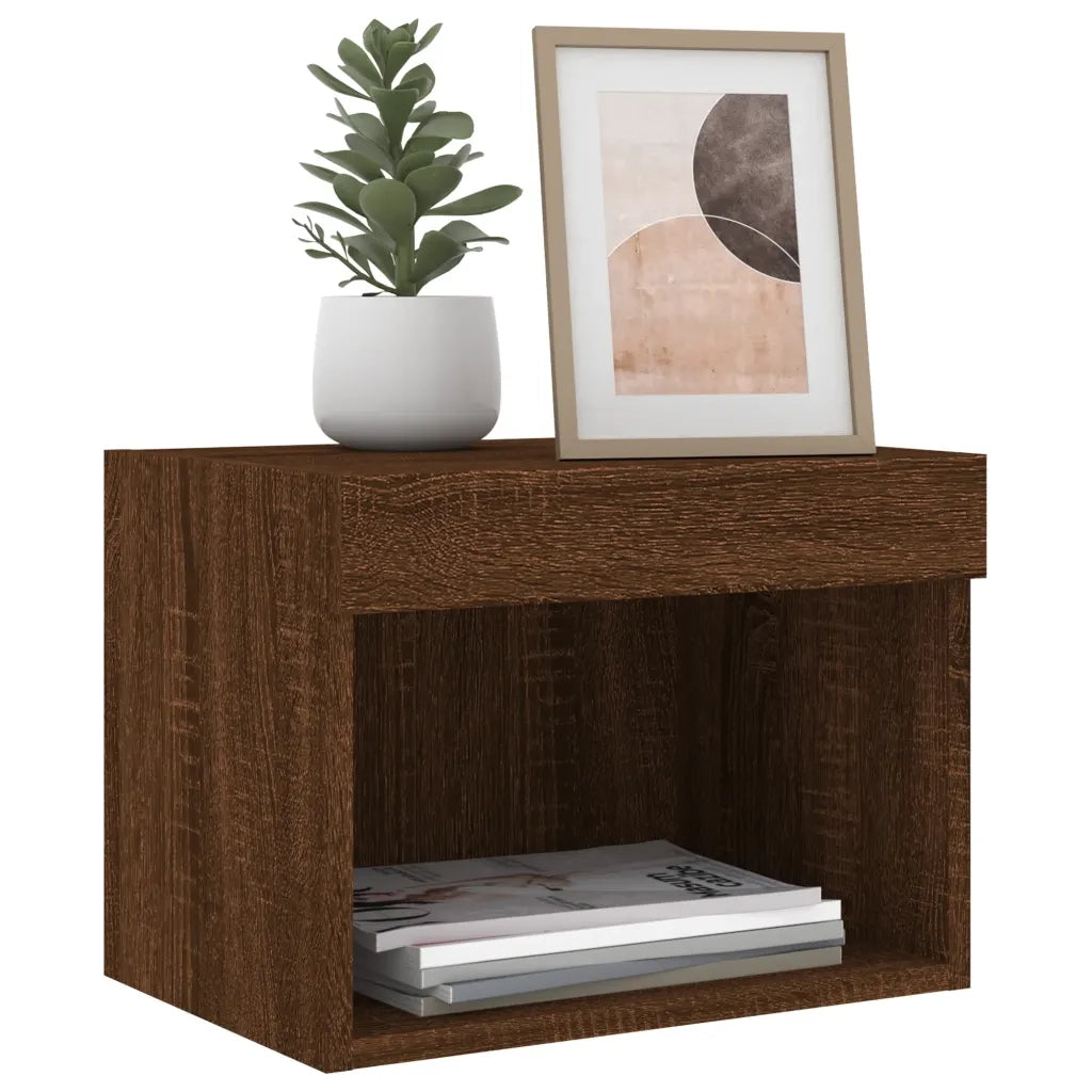 Comodini con Luci LED a Parete 2pz-Set di 2 Tavolino da notte Rovere Marrone 760546