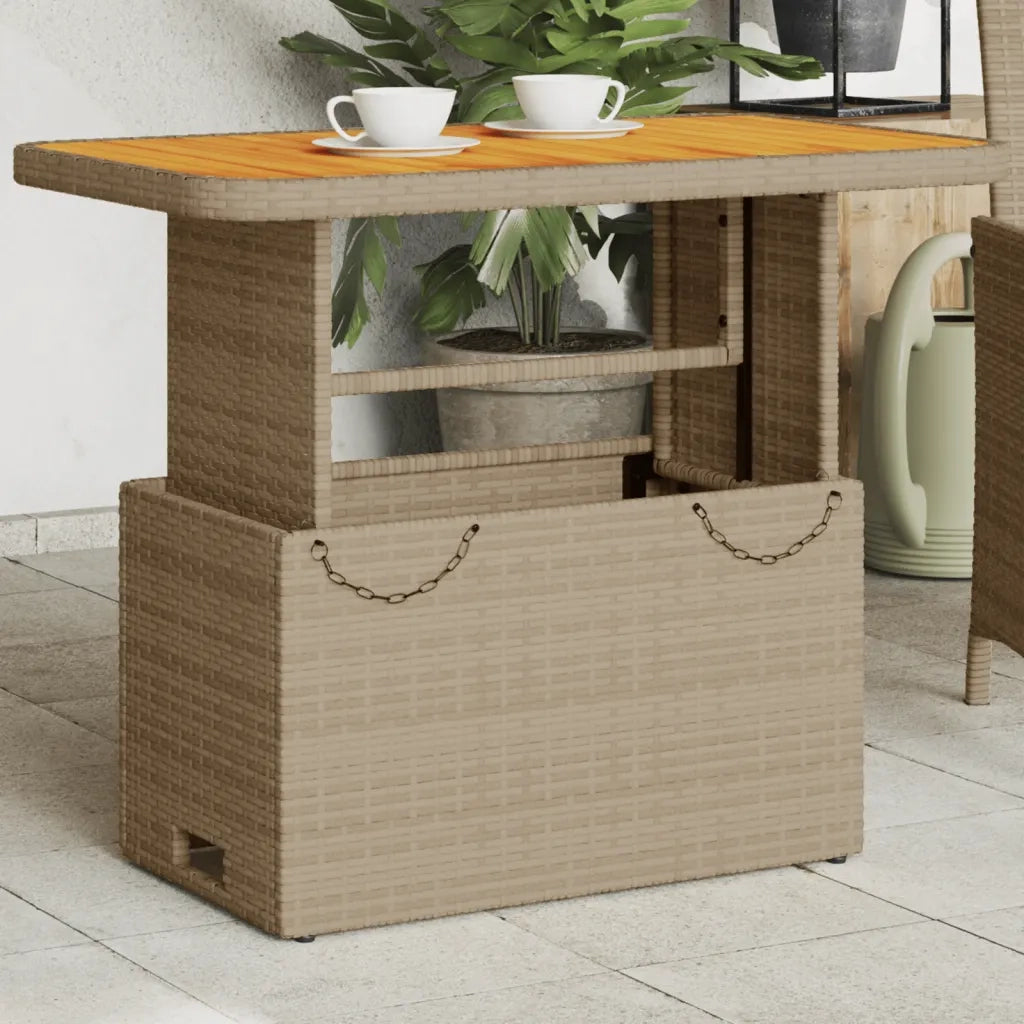 Tavolo da Giardino | Tavolino da esterno Beige 90x55x71cm Polyrattan e Legno Acacia